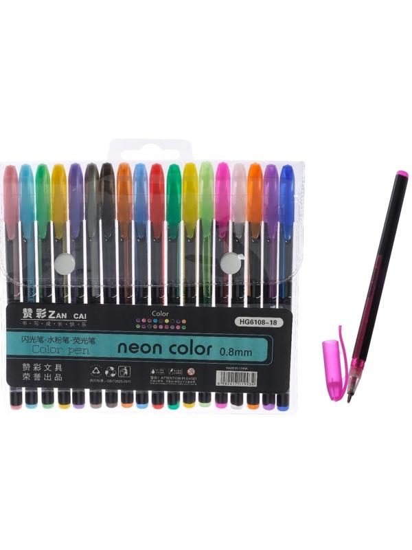Набор гелевых ручек, 18 цветов, корпус с рисунком, в блистере на кнопке