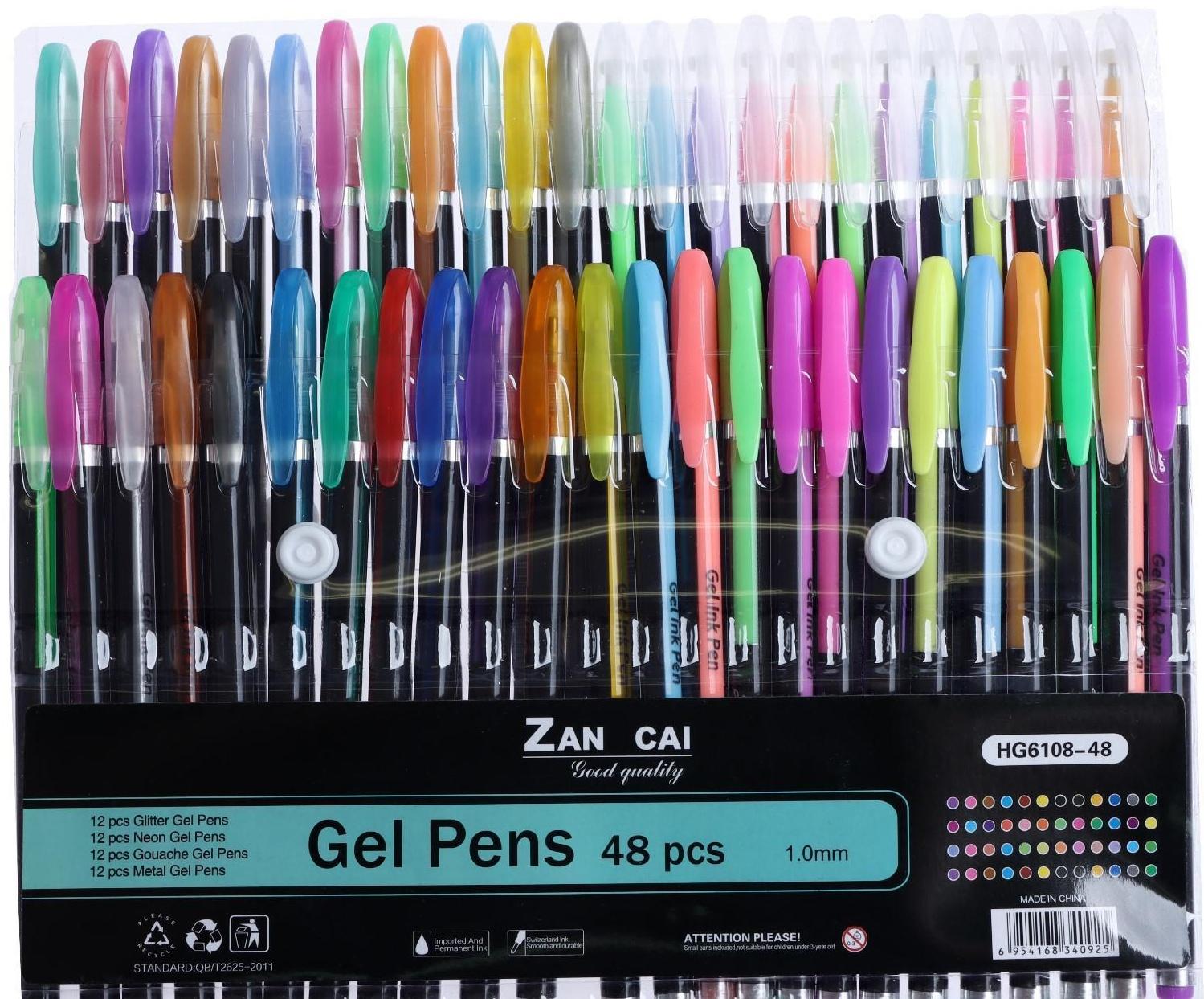 Набор гелевых ручек, 48 цвета, корпус с рисунком, в блистере на кнопке