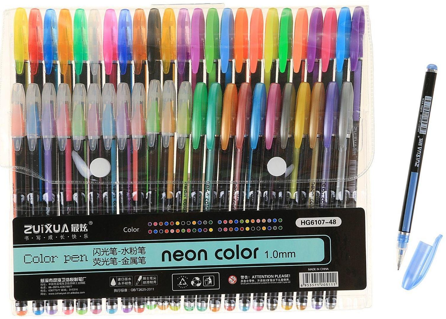 Набор гелевых ручек, 48 цвета, корпус с рисунком, в блистере на кнопке