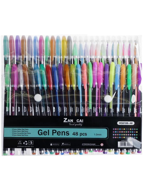 Набор гелевых ручек, 48 цвета, корпус с рисунком, в блистере на кнопке