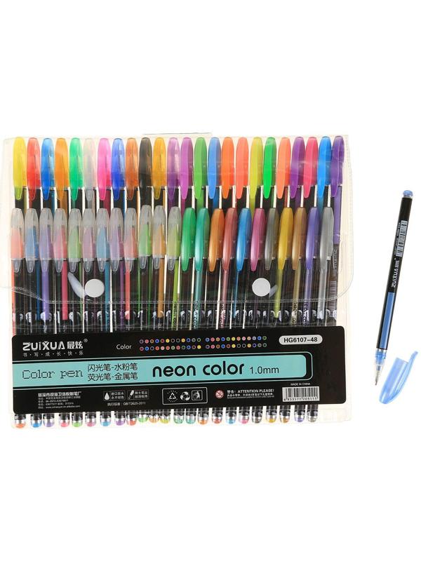 Набор гелевых ручек, 48 цвета, корпус с рисунком, в блистере на кнопке