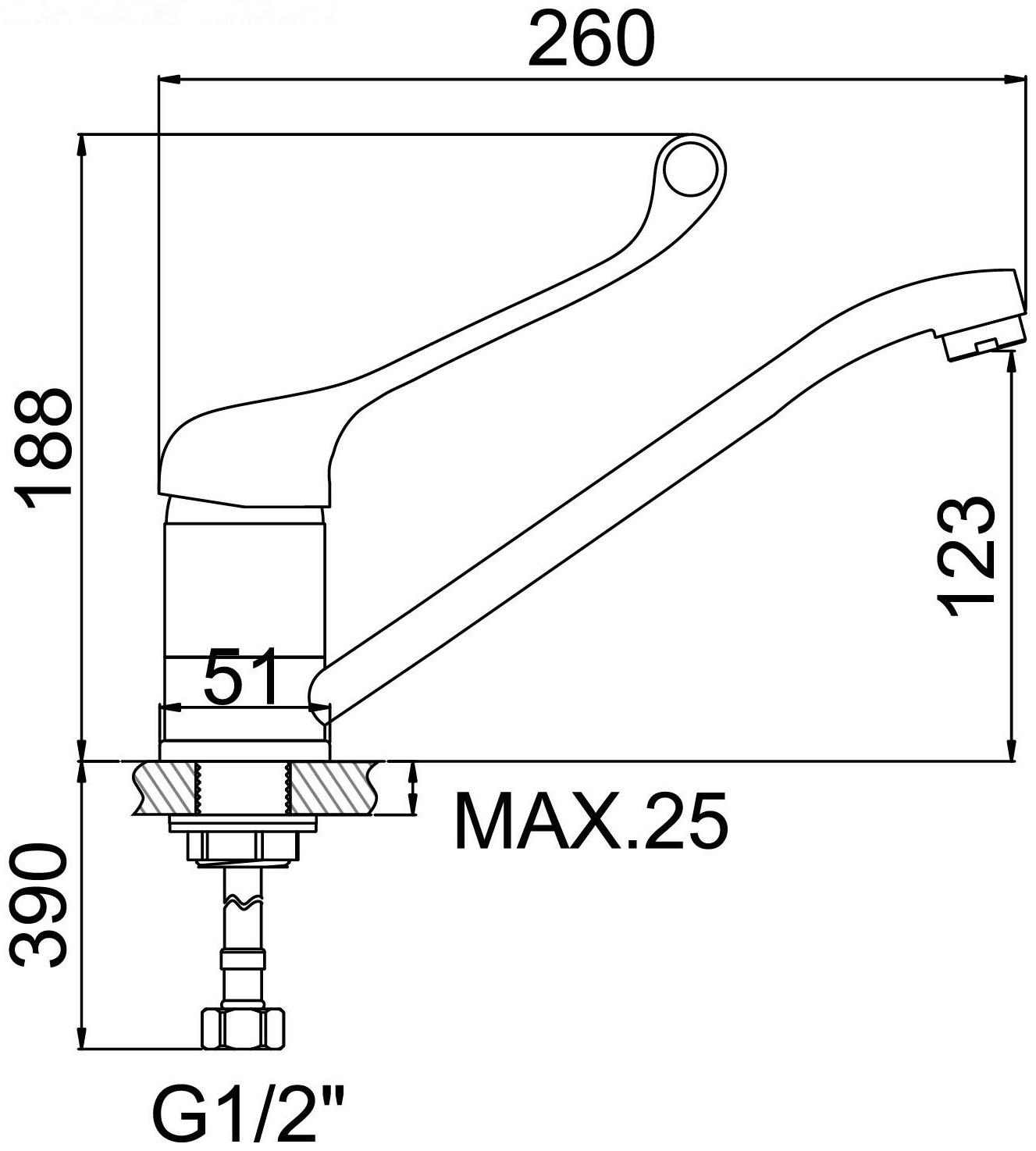 Смеситель для кухни Accoona A4141, с хирургической ручкой, с гайкой, силумин, хром