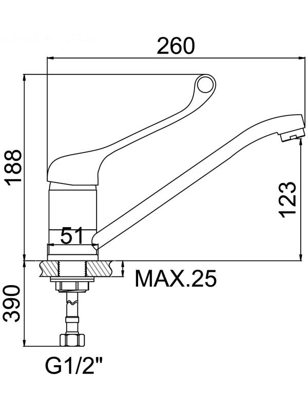 Смеситель для кухни Accoona A4141, с хирургической ручкой, с гайкой, силумин, хром