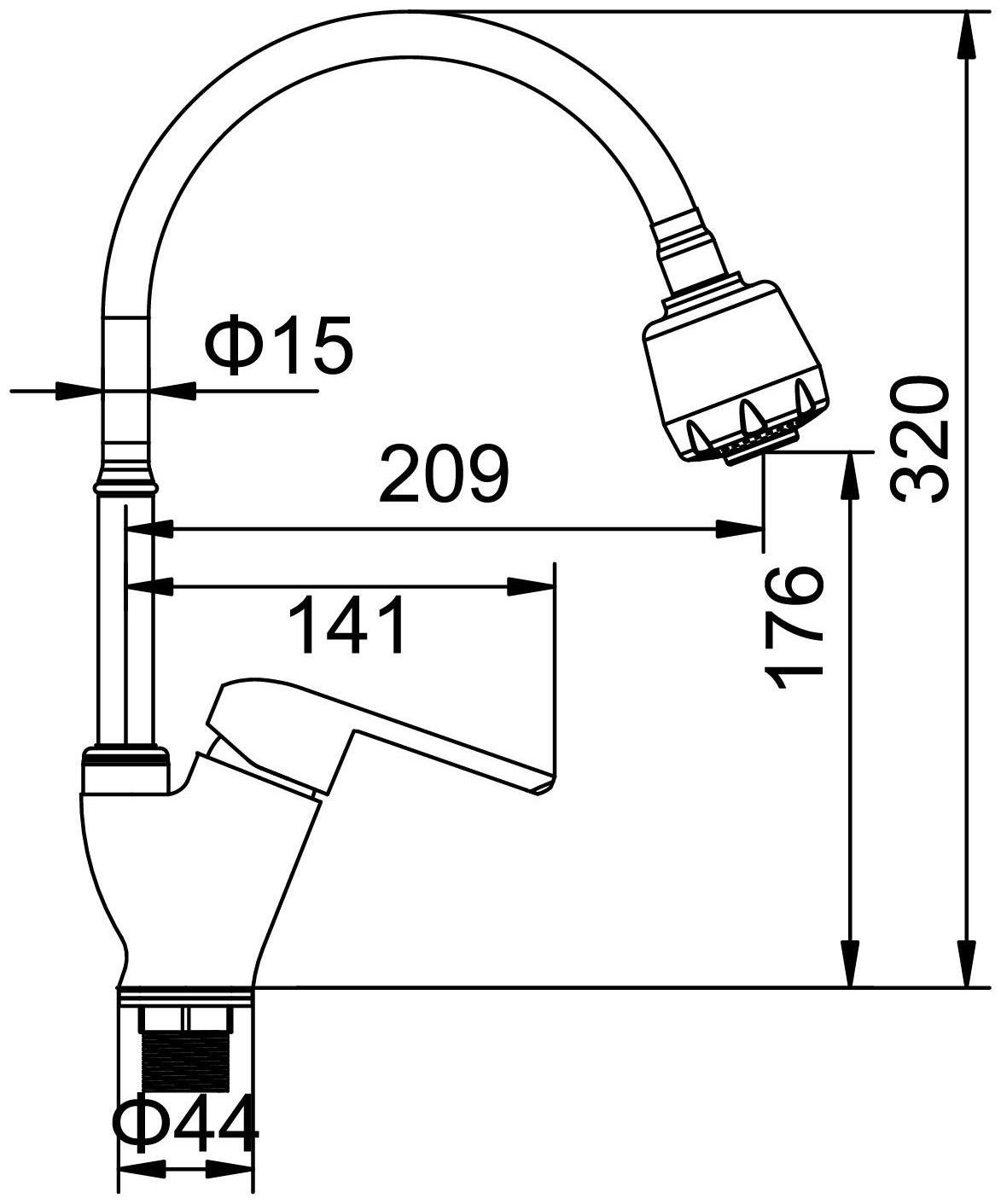 Смеситель для кухни Accoona A4868, однорычажный, гибкий излив, с гайкой, силумин, хром