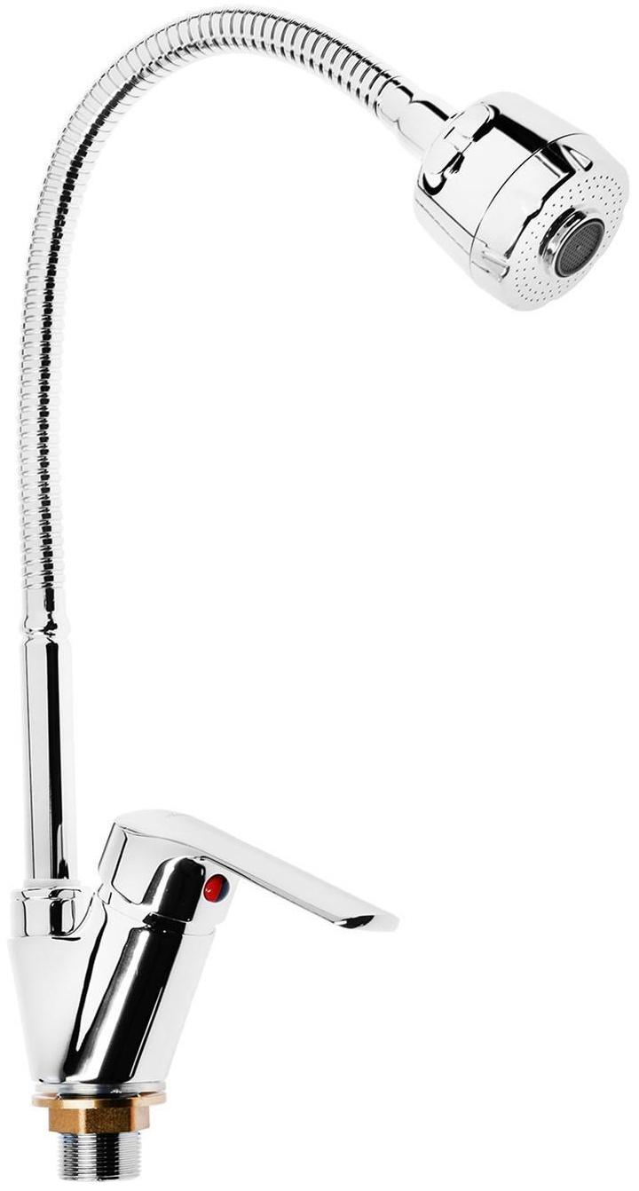 Смеситель для кухни Accoona A4868, однорычажный, гибкий излив, с гайкой, силумин, хром