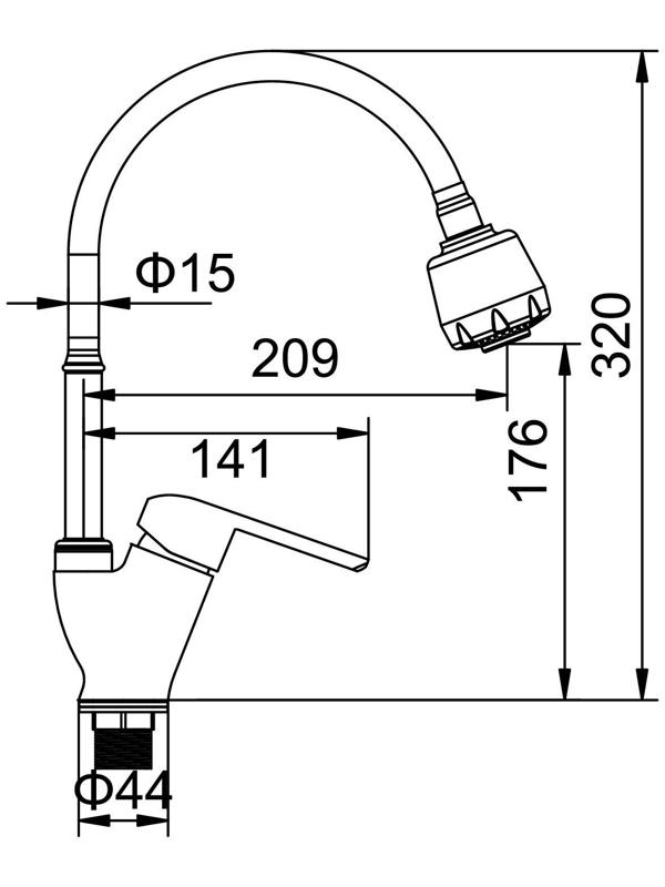 Смеситель для кухни Accoona A4868, однорычажный, гибкий излив, с гайкой, силумин, хром