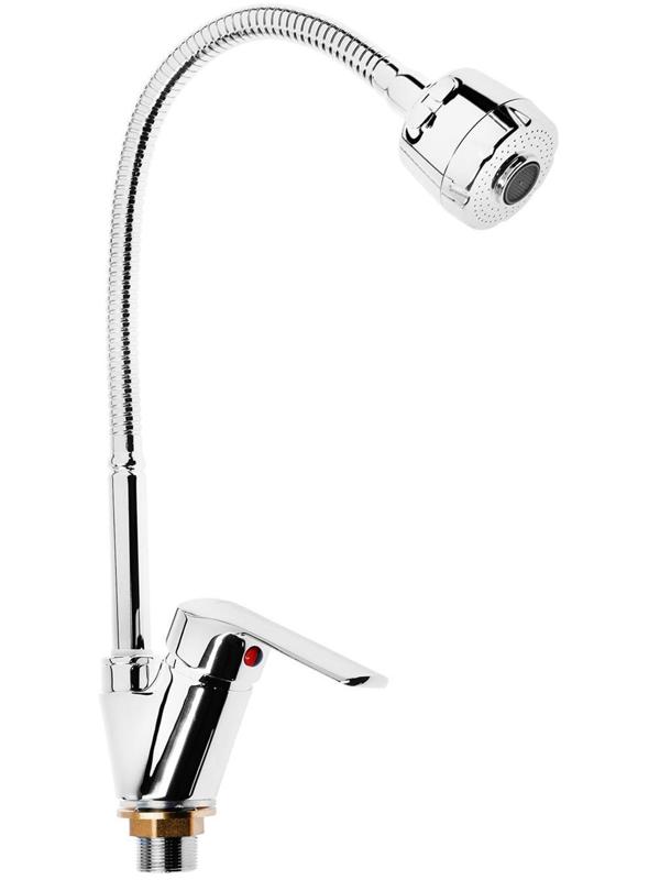 Смеситель для кухни Accoona A4868, однорычажный, гибкий излив, с гайкой, силумин, хром