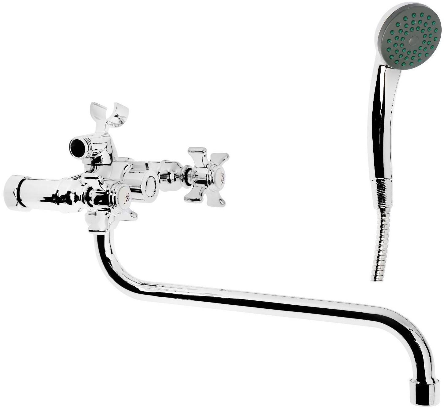 Cмеситель для ванны Accoona A87170, двухвентильный, с душевым набором, силумин, хром
