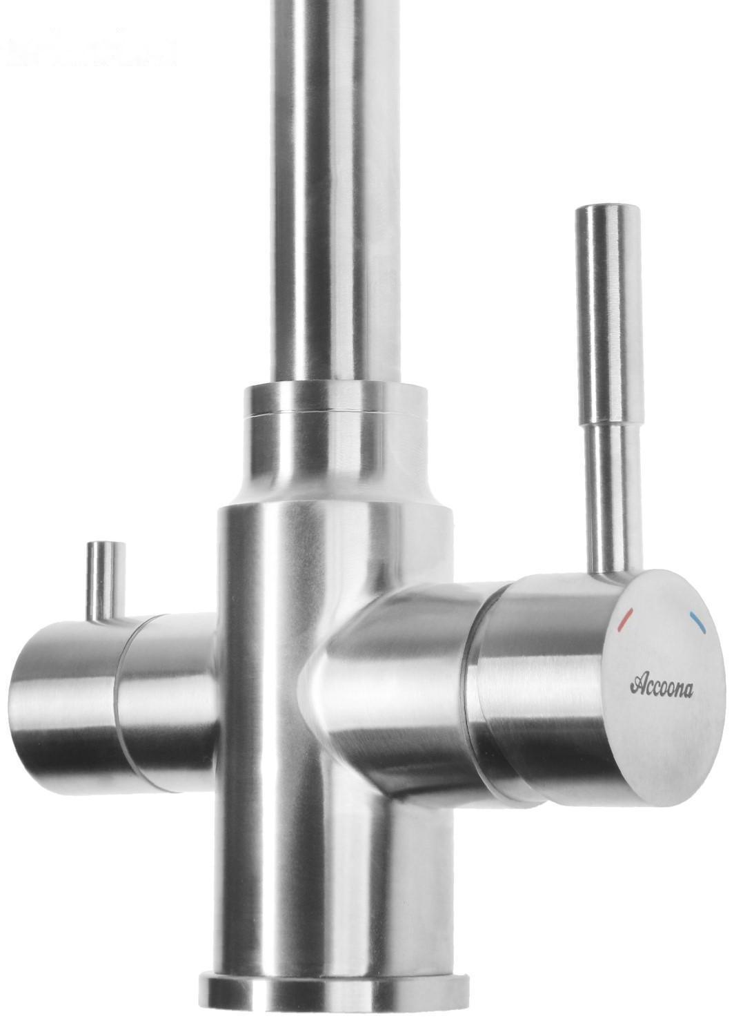 Смеситель для кухни Accoona A5179-5, с выходом для питьевой воды, нержавеющая сталь, сатин