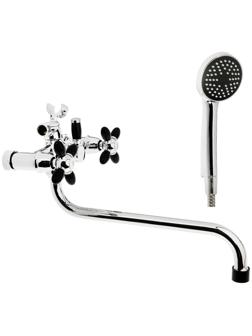 Смеситель для ванны Accoona A7182F, двухвентильный, с душевым набором, силумин, черный/хром