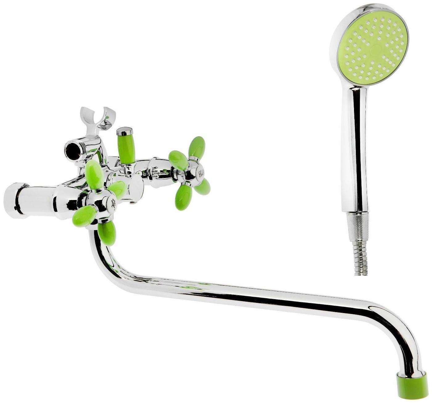 Cмеситель для ванны Accoona A7182K, двухвентильный, с душевым набором, силумин, зеленый/хром