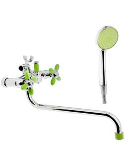 Cмеситель для ванны Accoona A7182K, двухвентильный, с душевым набором, силумин, зеленый/хром