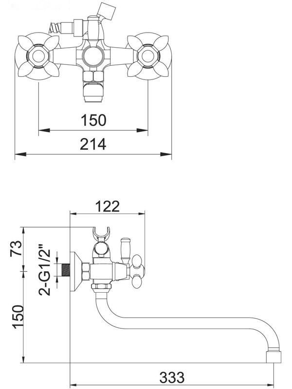 Cмеситель для ванны Accoona A7182K, двухвентильный, с душевым набором, силумин, зеленый/хром