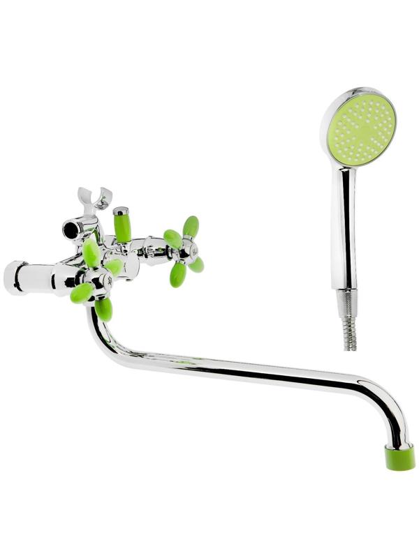Cмеситель для ванны Accoona A7182K, двухвентильный, с душевым набором, силумин, зеленый/хром