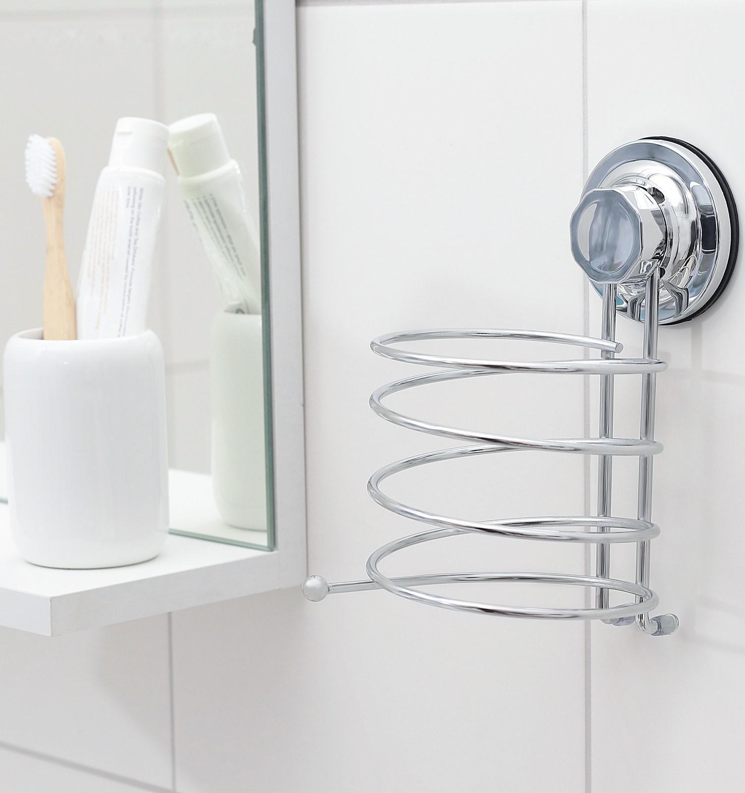 Держатель для фена на вакуумной присоске Accoona, 13×9,5×17 см, цвет хром