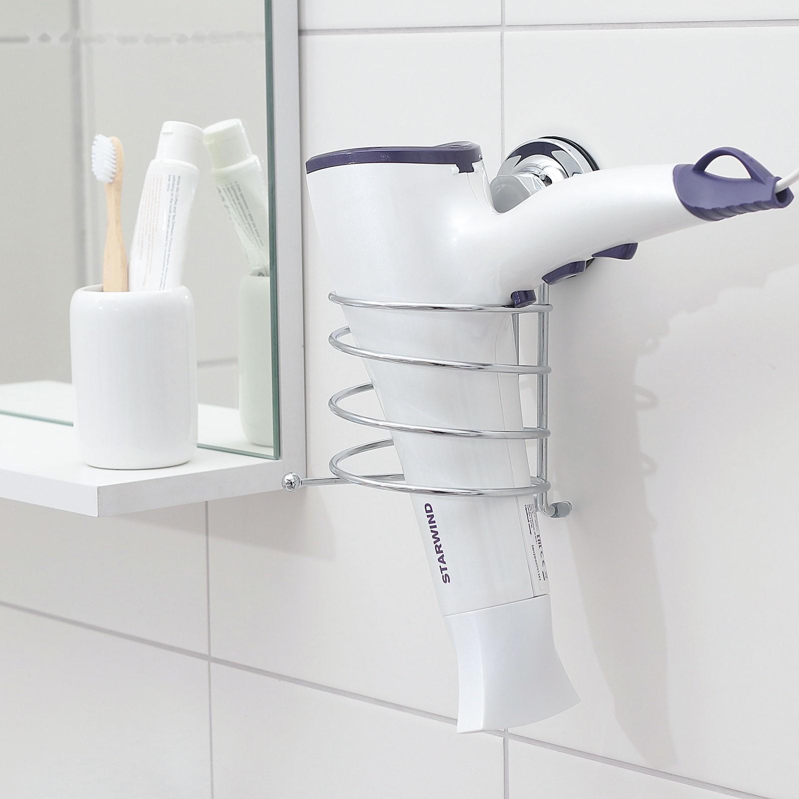 Держатель для фена на вакуумной присоске Accoona, 13×9,5×17 см, цвет хром