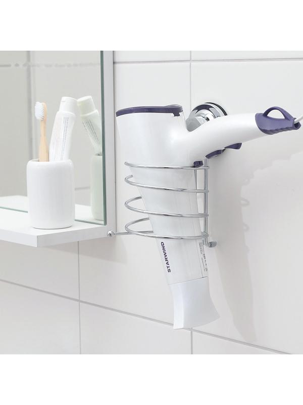 Держатель для фена на вакуумной присоске Accoona, 13×9,5×17 см, цвет хром