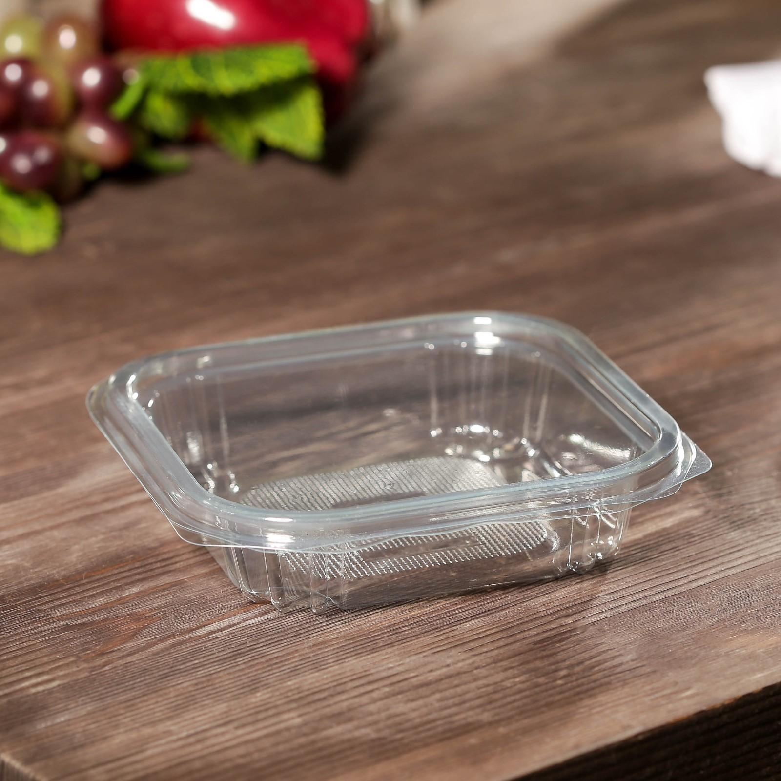 Контейнер с неразъёмной крышкой, 250 мл, 13,7×14,2×3,7 см, квадратный, КР-СК-250