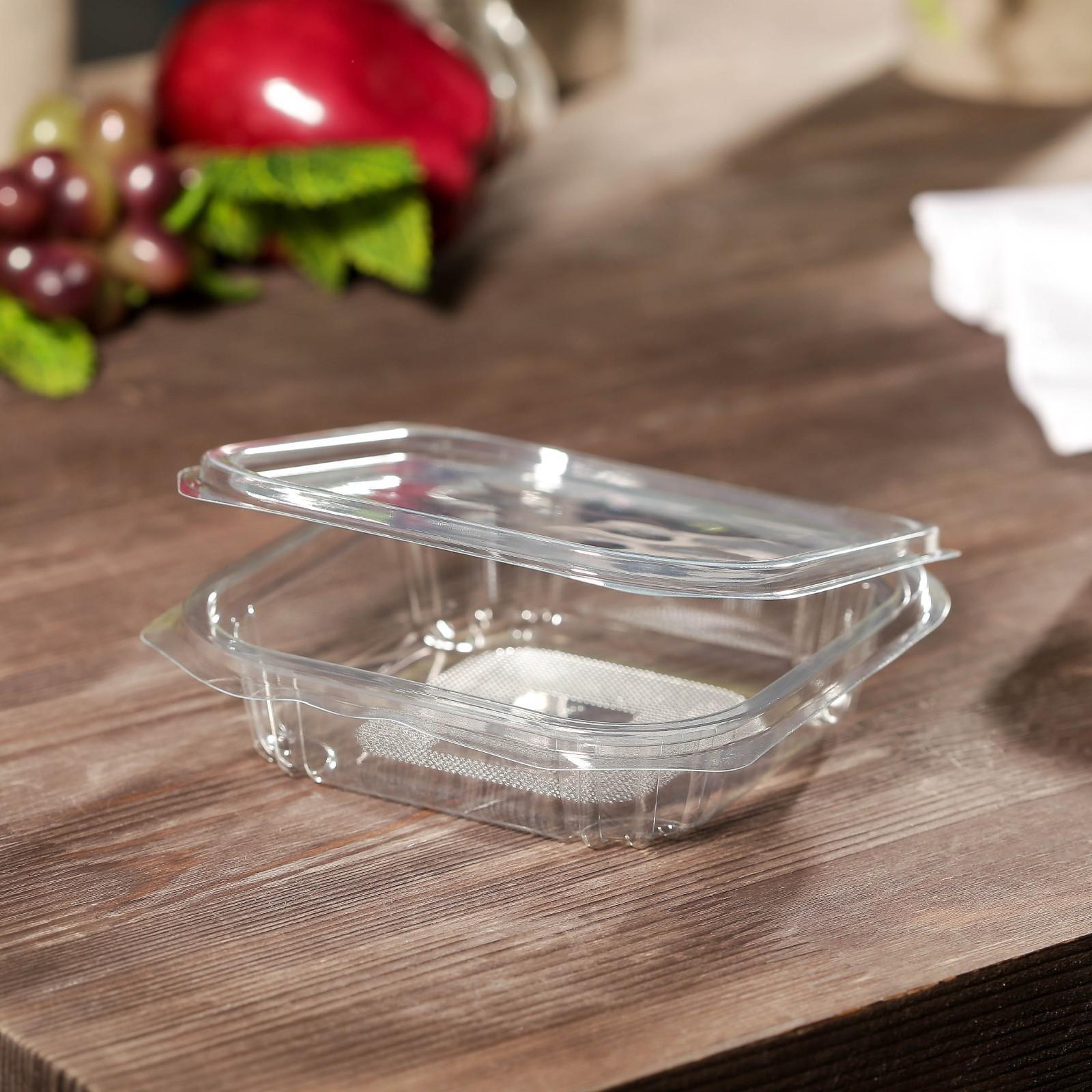 Контейнер с неразъёмной крышкой, 250 мл, 13,7×14,2×3,7 см, квадратный, КР-СК-250