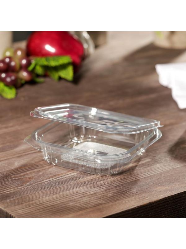 Контейнер с неразъёмной крышкой, 250 мл, 13,7×14,2×3,7 см, квадратный, КР-СК-250