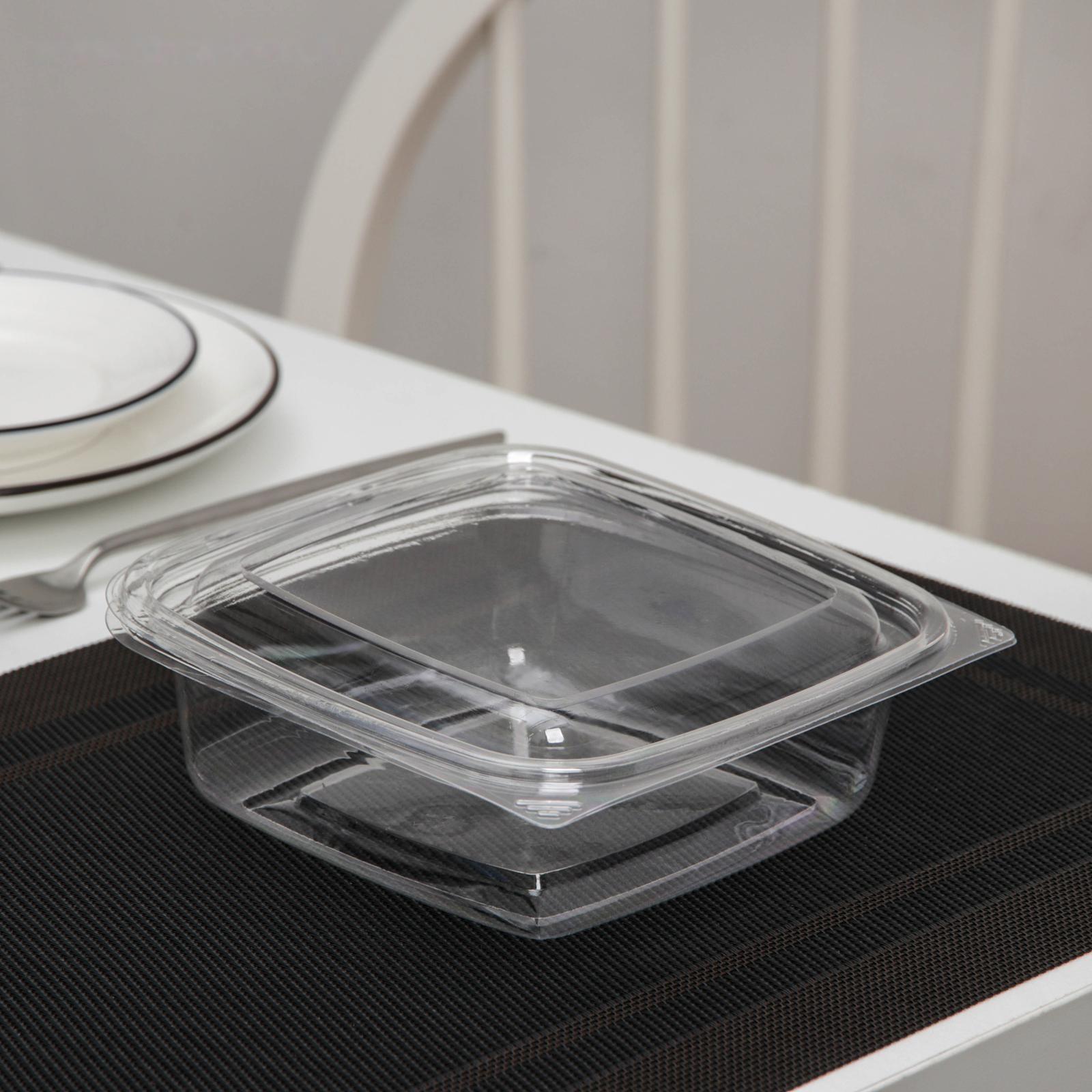 Контейнер одноразовый с неразъёмной крышкой ПР-СК-РГ-750А, 750 мл, 16,8×16,8×6 см, цвет прозрачный