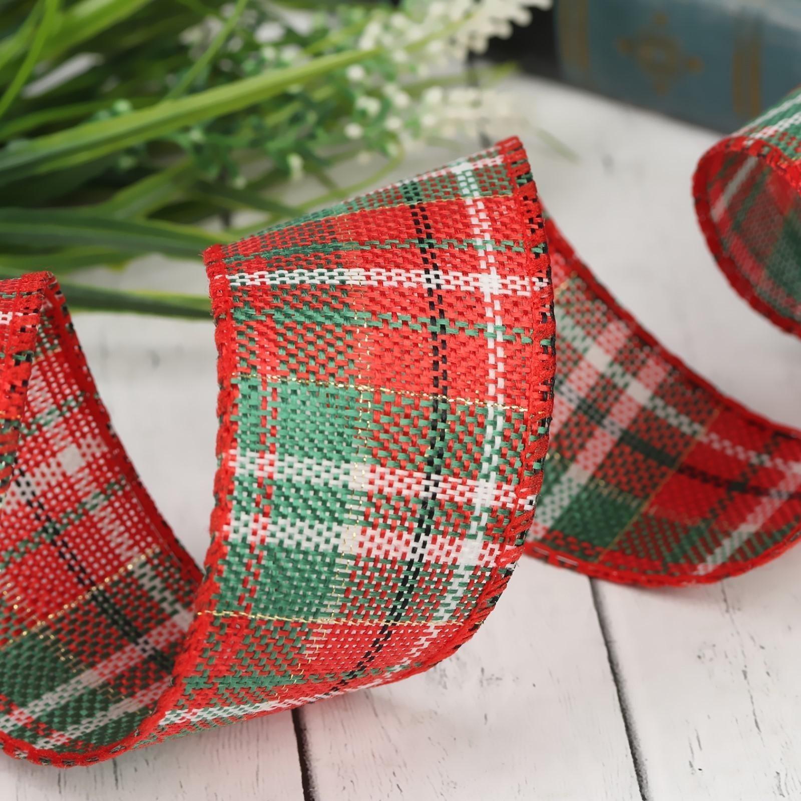 Лента из джута «Клетка», 50 мм, 4,5 ± 0,5 м, цвет красный/зелёный