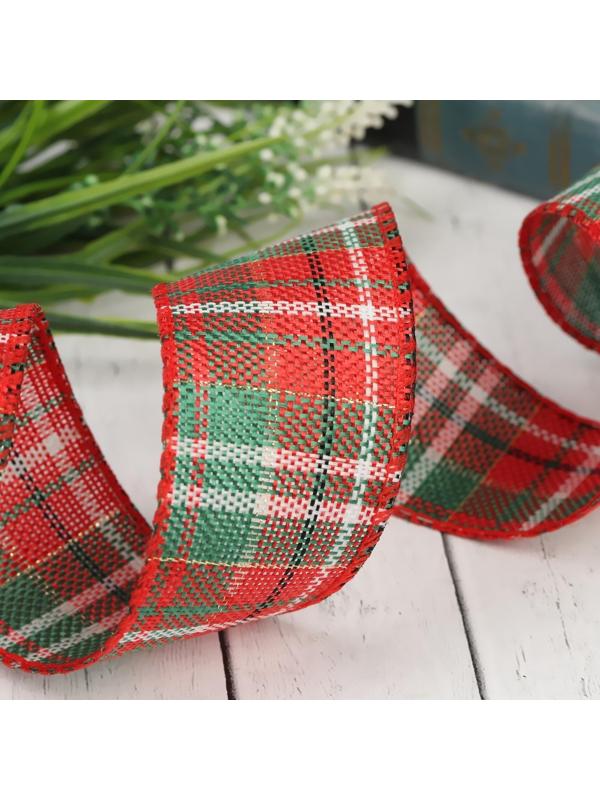 Лента из джута «Клетка», 50 мм, 4,5 ± 0,5 м, цвет красный/зелёный