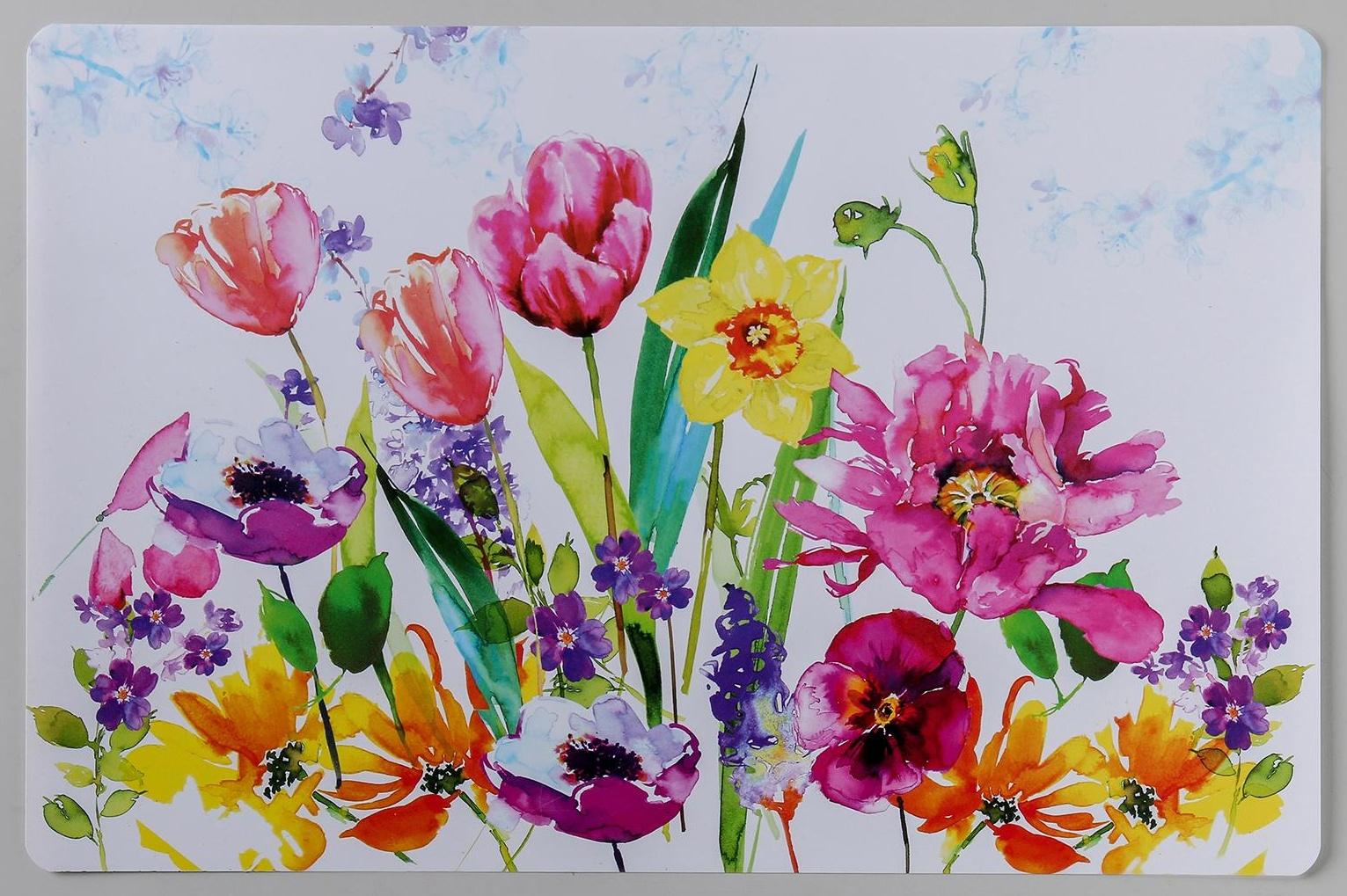 Салфетка сервировочная на стол «Цветы акварель», 42×27 см