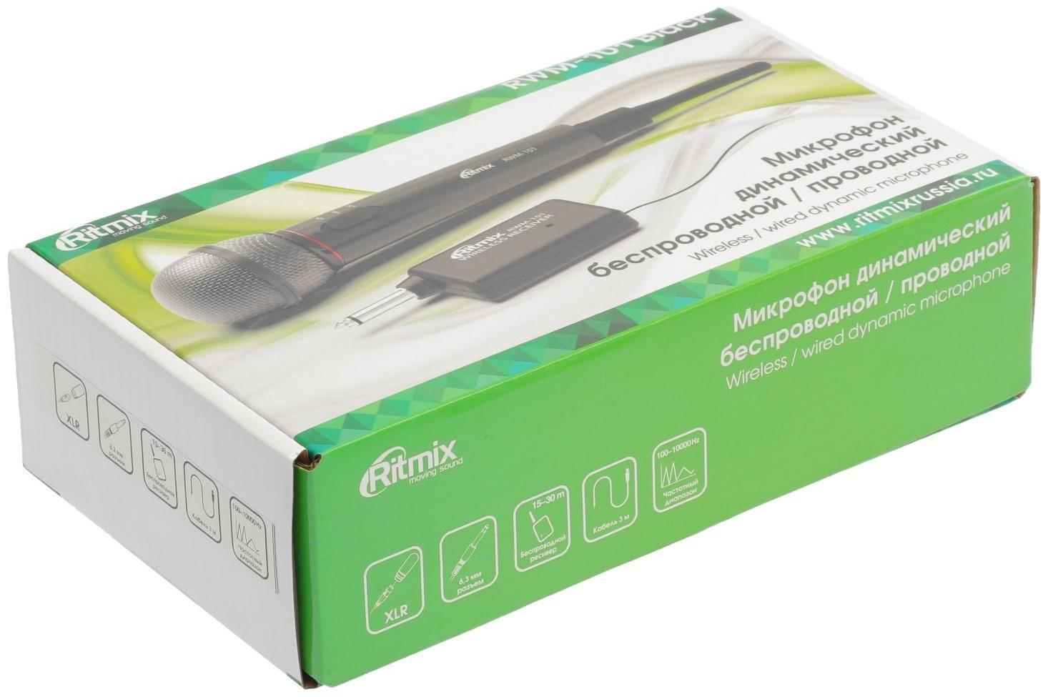 Микрофон Ritmix RWM-101, 100-10000 Гц, штекер 6.3 мм, чёрный