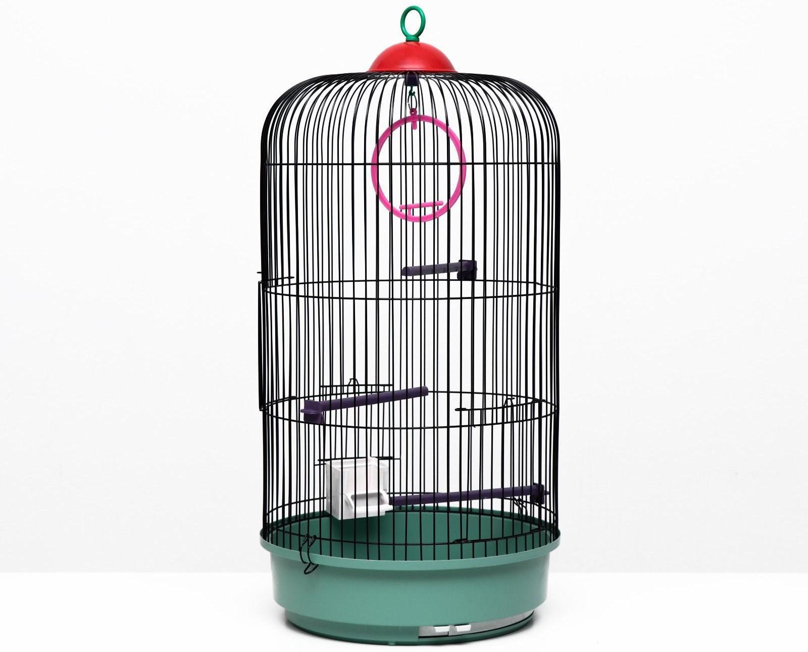 Клетка для птиц круглая, трехярусная сварная, малый поддон, 33 x 77 см, микс цветов