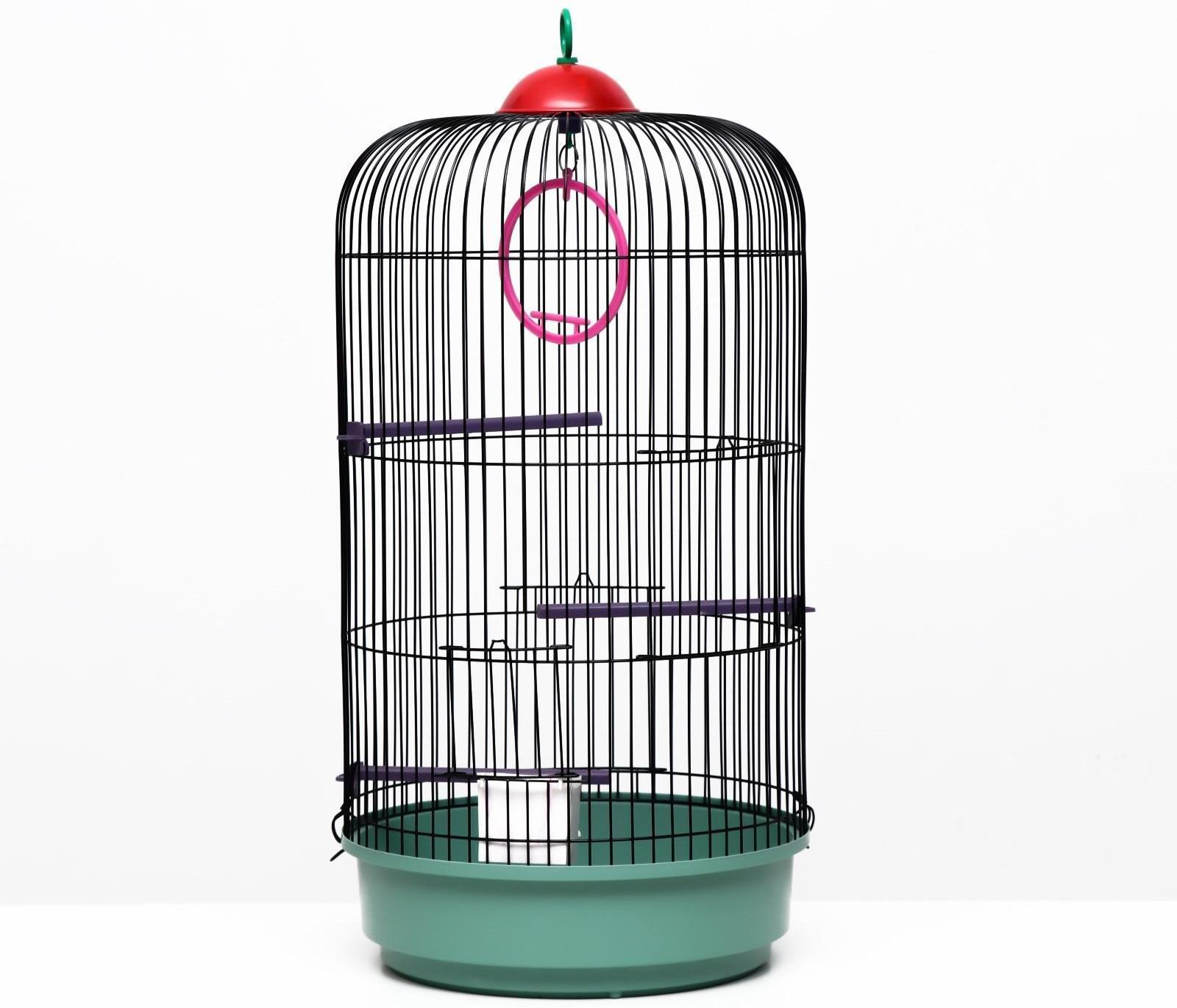Клетка для птиц круглая, трехярусная сварная, малый поддон, 33 x 77 см, микс цветов