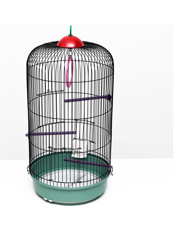 Клетка для птиц круглая, трехярусная сварная, малый поддон, 33 x 77 см, микс цветов