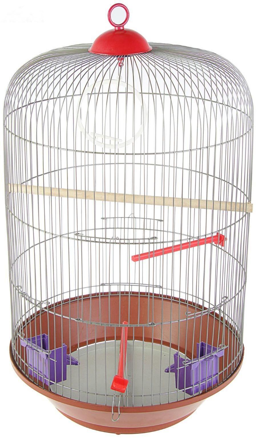 Клетка для птиц круглая, трехярусная сварная, большой поддон, 40 x 77 см, микс цветов