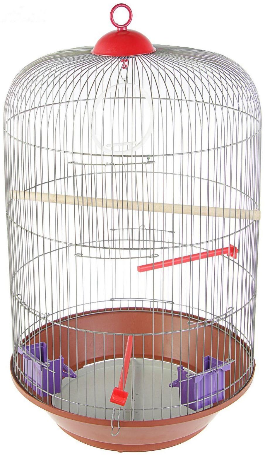 Клетка для птиц круглая, трехярусная сварная, большой поддон, 40 x 77 см, микс цветов