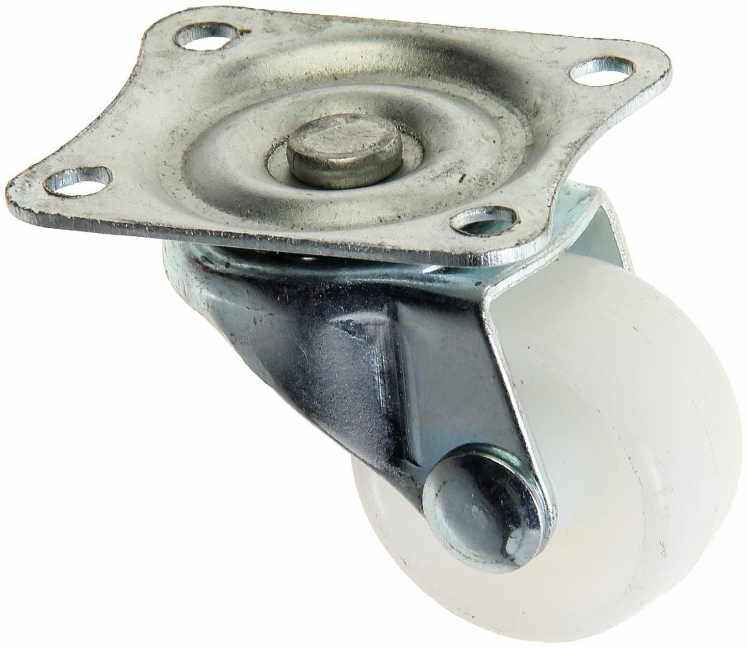 Колесо мебельное, d=25 мм, на площадке, белое