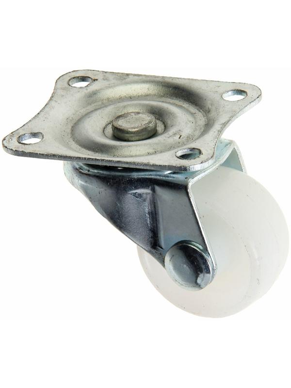 Колесо мебельное, d=25 мм, на площадке, белое