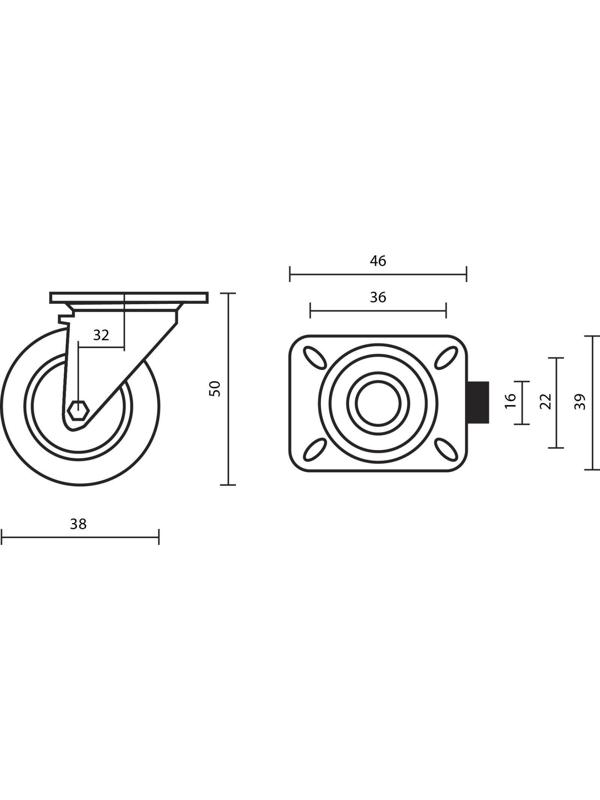 Колесо мебельное, d=38 мм, на площадке, белое
