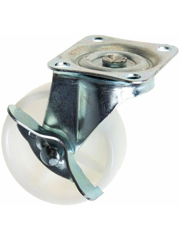 Колесо мебельное, d=75 мм, на площадке, с фиксатором, белое