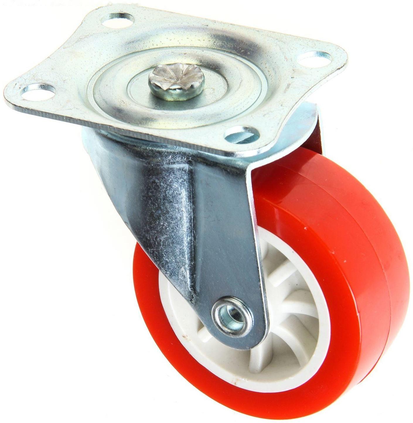 Колесо мебельное, d=65 мм, на площадке, красное