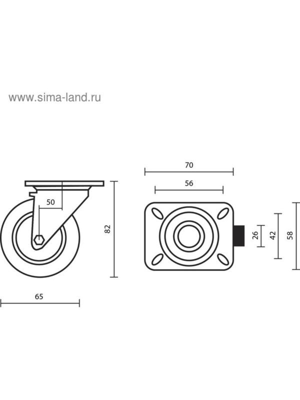 Колесо мебельное, d=65 мм, на площадке, красное