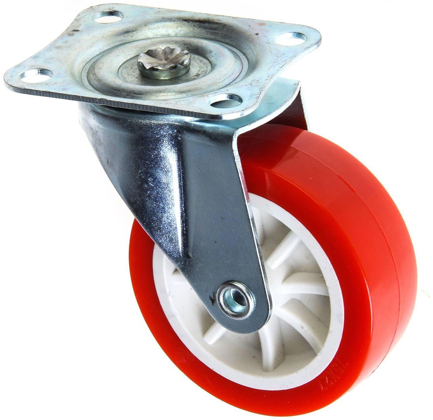 Колесо мебельное, d=75 мм, на площадке, красное