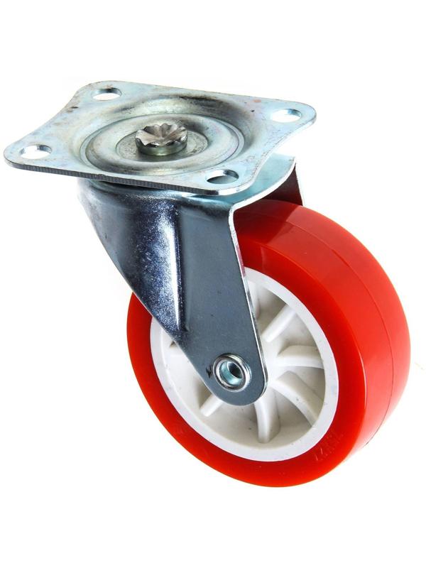 Колесо мебельное, d=75 мм, на площадке, красное