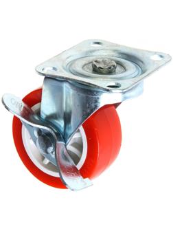Колесо мебельное, d=65 мм, на площадке, с фиксатором, красное