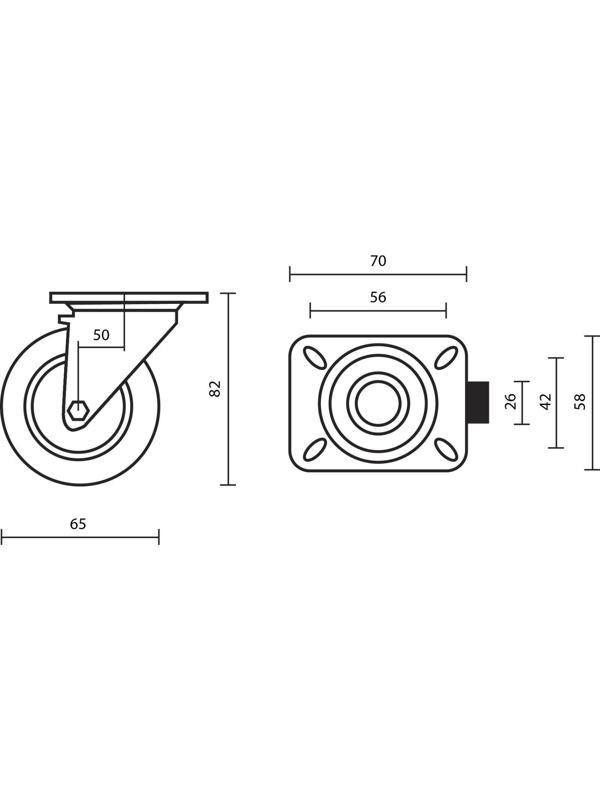 Колесо мебельное, d=65 мм, на площадке, с фиксатором, красное