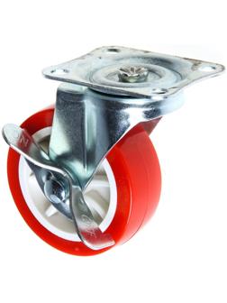 Колесо мебельное, d=75 мм, на площадке, с фиксатором, красное