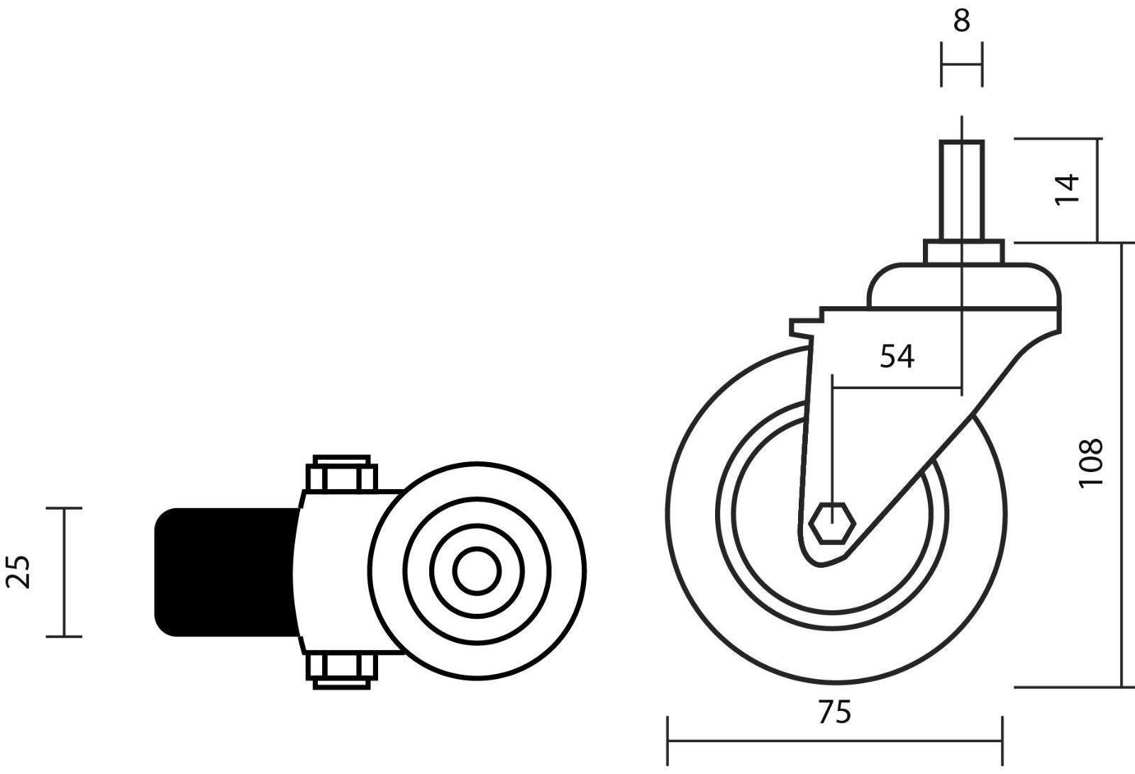 Колесо мебельное, d=75 мм, с футоркой, красное