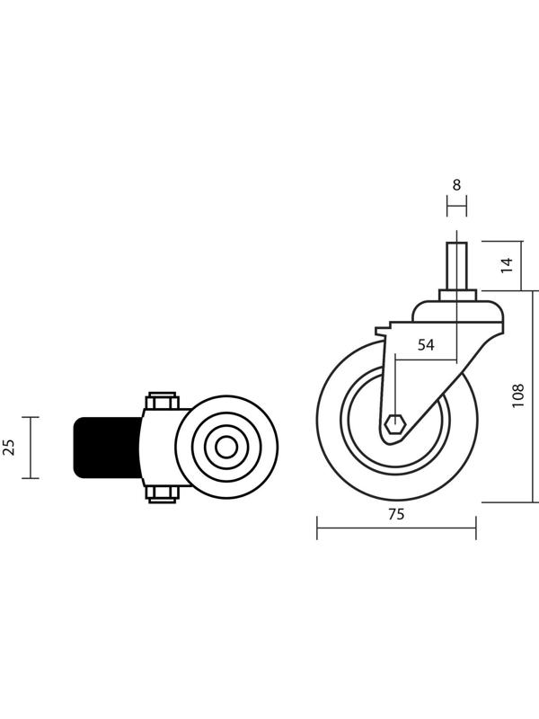 Колесо мебельное, d=75 мм, с футоркой, красное