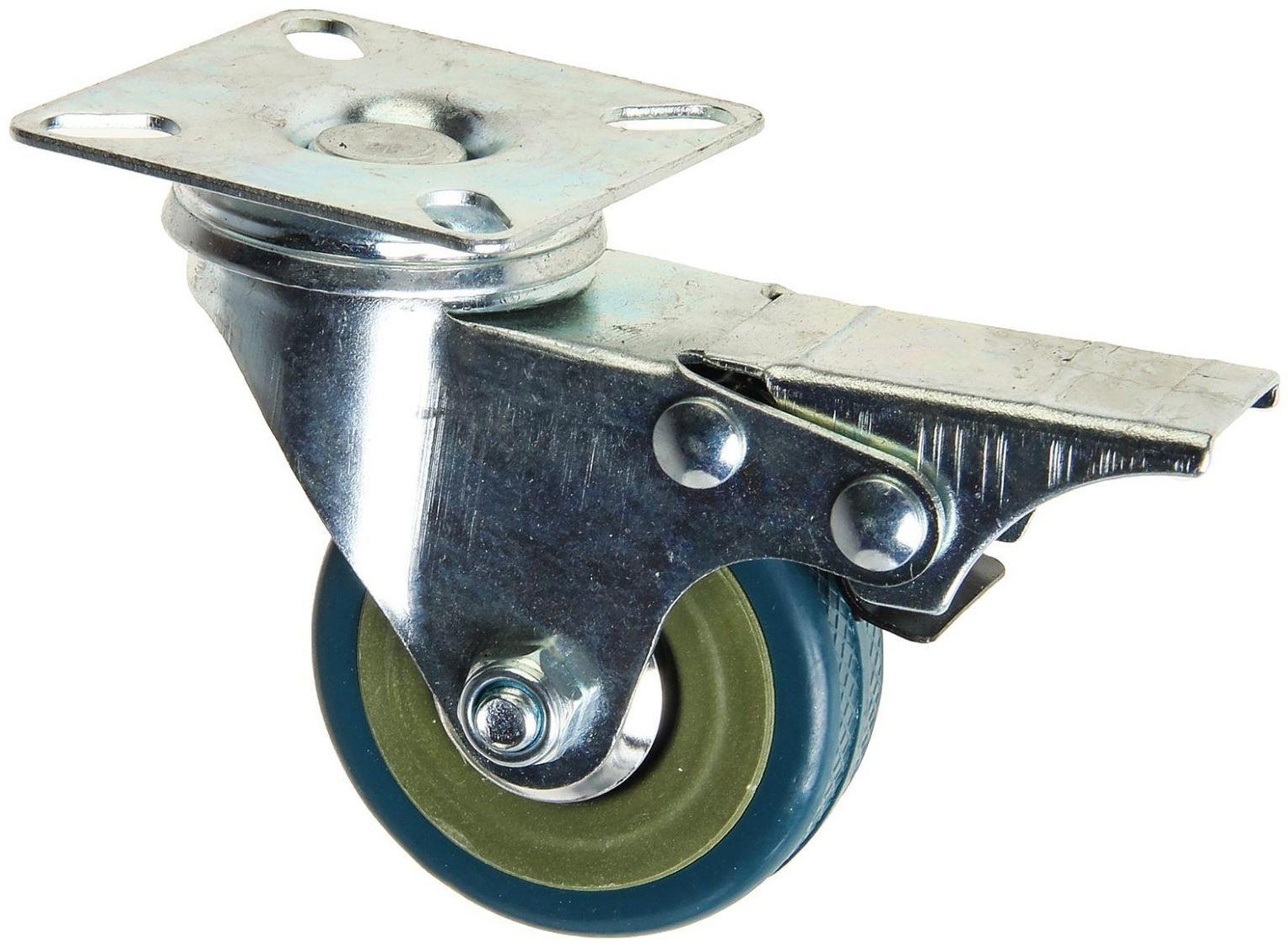 Колесо мебельное, d=50 мм, на площадке, с футоркой, с фиксатором, серое