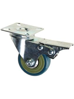 Колесо мебельное, d=50 мм, на площадке, с футоркой, с фиксатором, серое