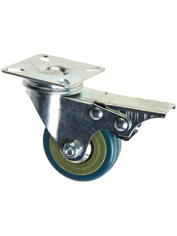 Колесо мебельное, d=50 мм, на площадке, с футоркой, с фиксатором, серое